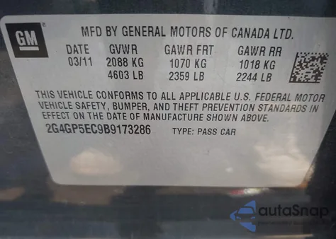 2011 Buick Regal Cxl Oshawa z USA, uszkodzony, nr VIN 2G4GP5EC9B9173286